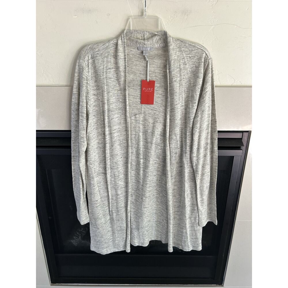 Pure Collection 100% Linen Longline Cardigan Womens US 12 Light Gray Marl NWT - Picture 12 of 12